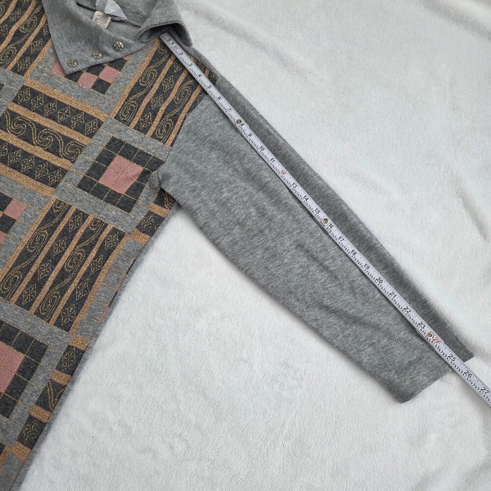 Vtg 90s Patchwork Asymmetrical Pullover Sweater Medium Blair Gray Multi Boho Art - Picture 11 of 11